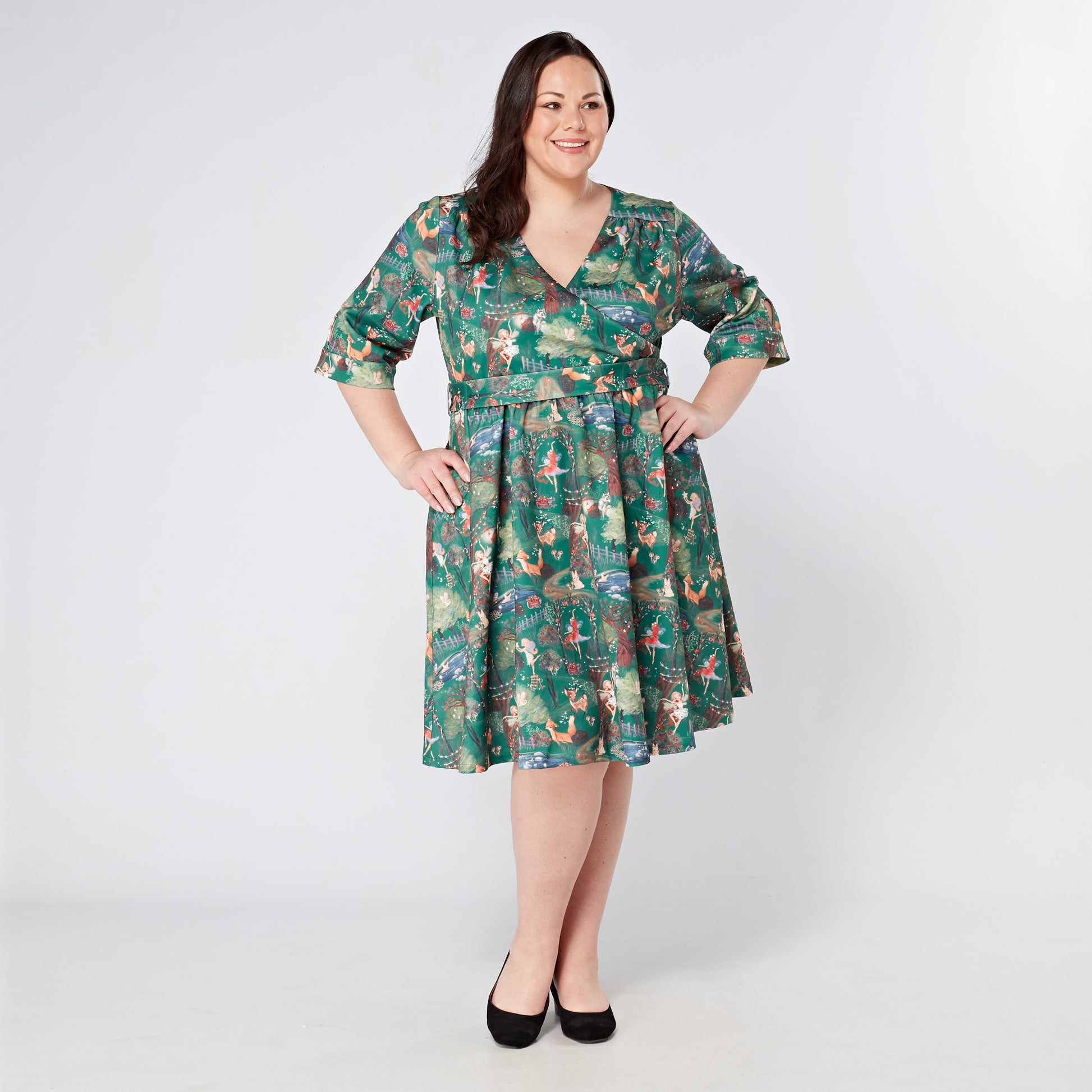 Plus-Size-Fairy-Print-Swing-Dress-With-Sleeves