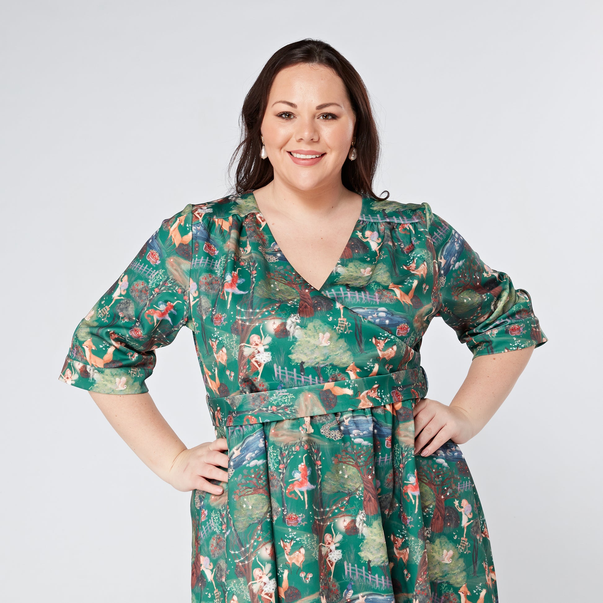 Plus-Size-Fairy-Print-Swing-Dress-With-Sleeves