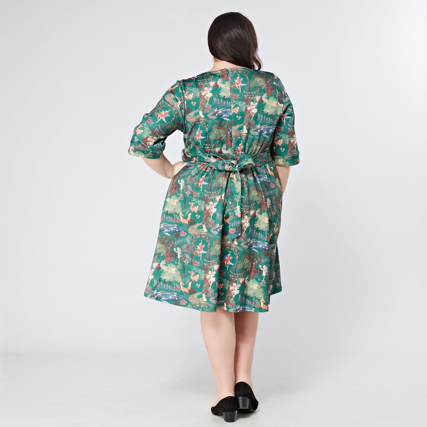 Plus-Size-Fairy-Print-Swing-Dress-With-Sleeves