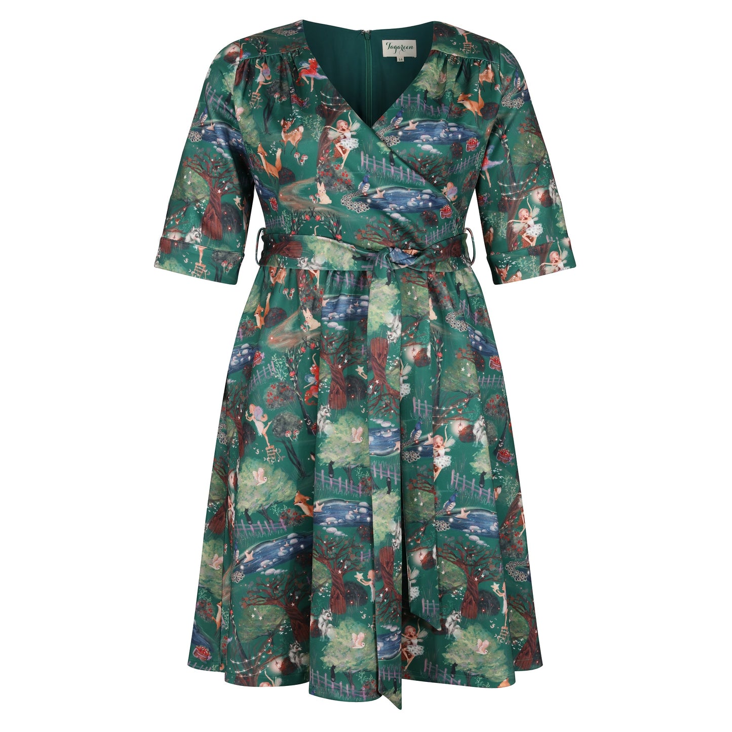 Plus-Size-Fairy-Print-Swing-Dress-With-Sleeves