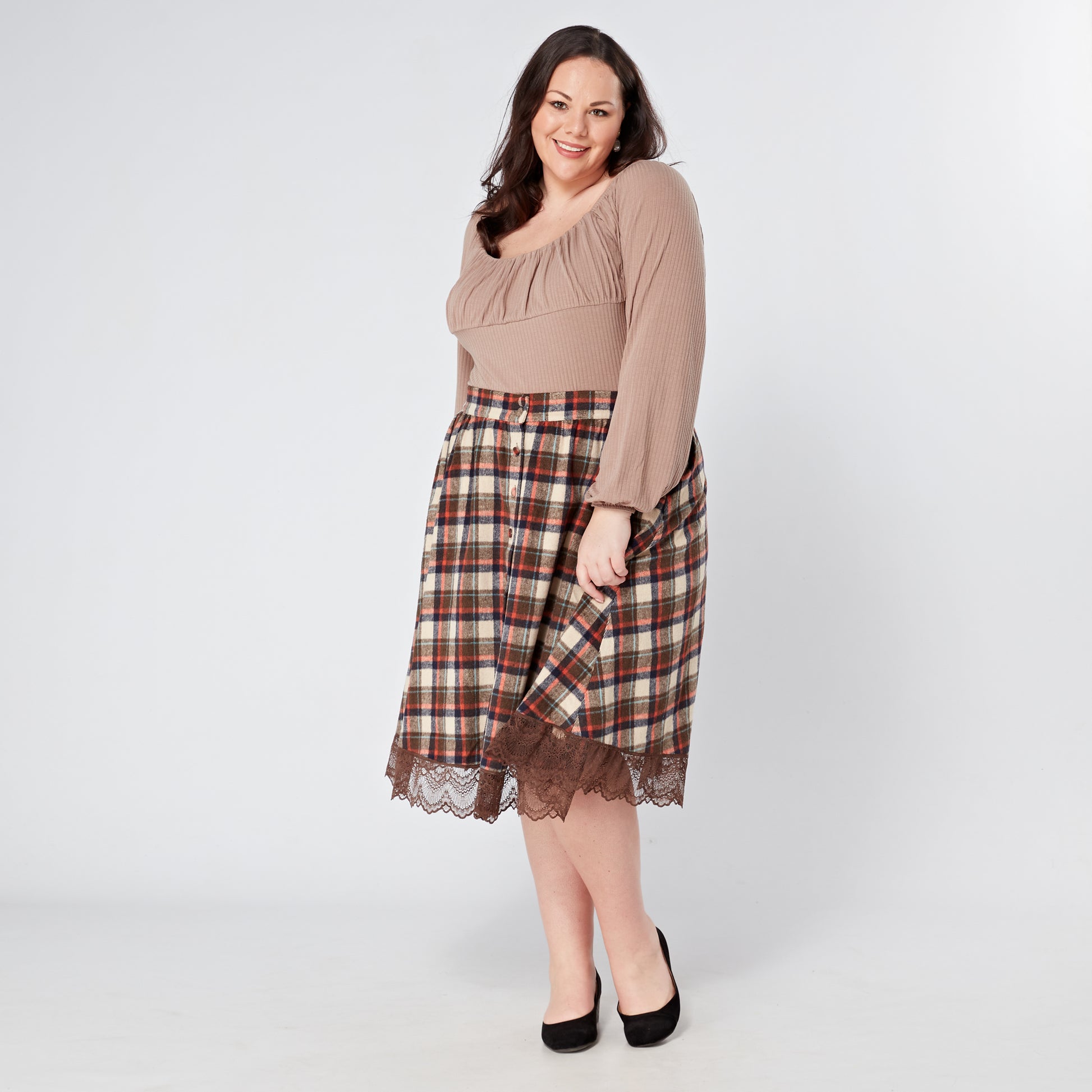 Plus-Size-Tartan-Checkered-Flannel-Swing-Skirt