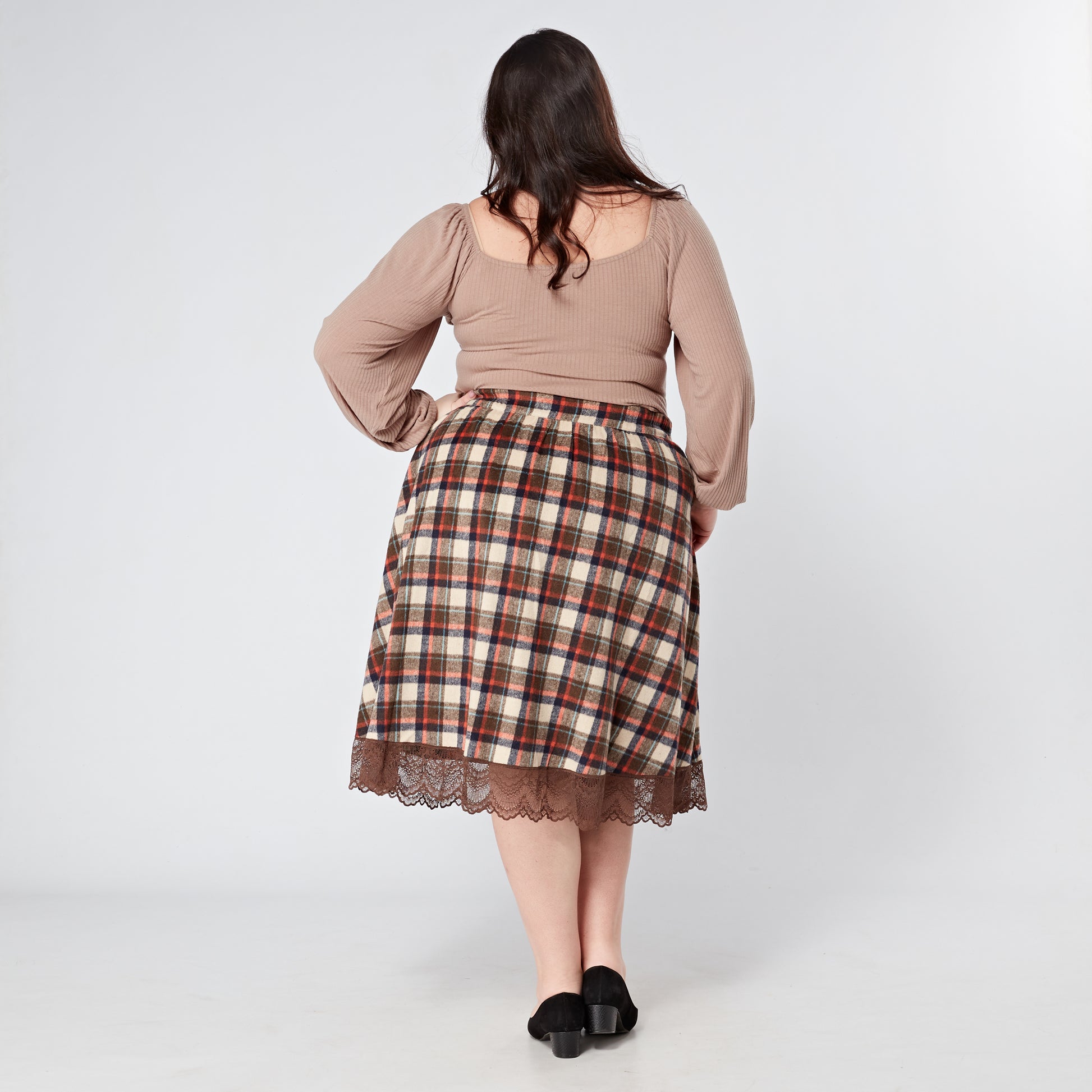 Plus-Size-Tartan-Checkered-Flannel-Swing-Skirt