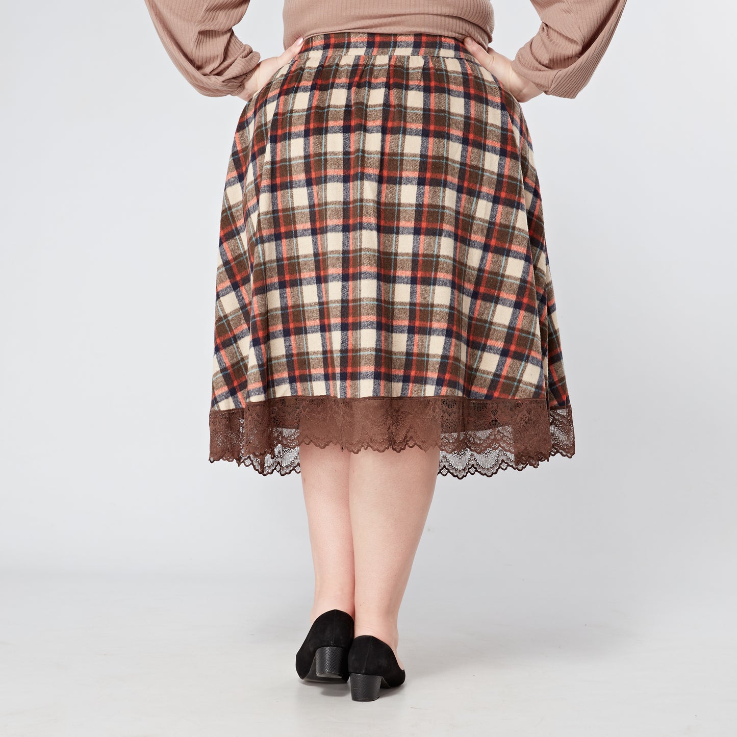 Plus-Size-Tartan-Checkered-Flannel-Swing-Skirt