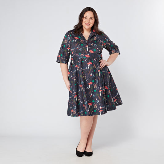 Plus-Size-Witchcraft-Print-Cotton-Shirt-Dress