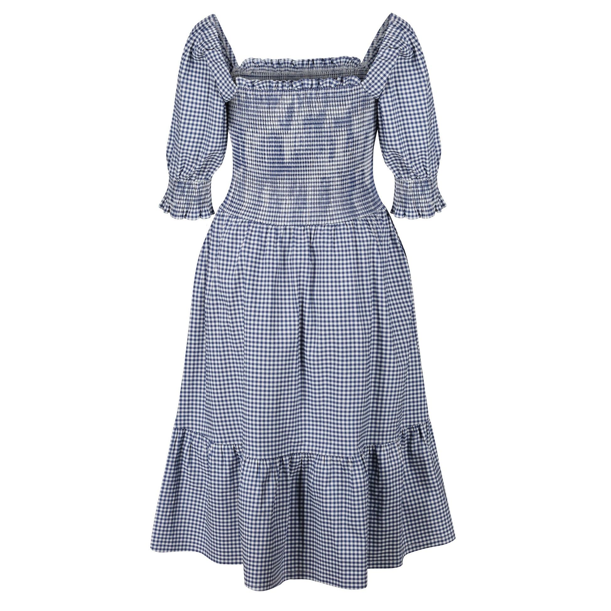 Womens-Plus-Size-Gingham-Midi-Dress-With-Sleeves