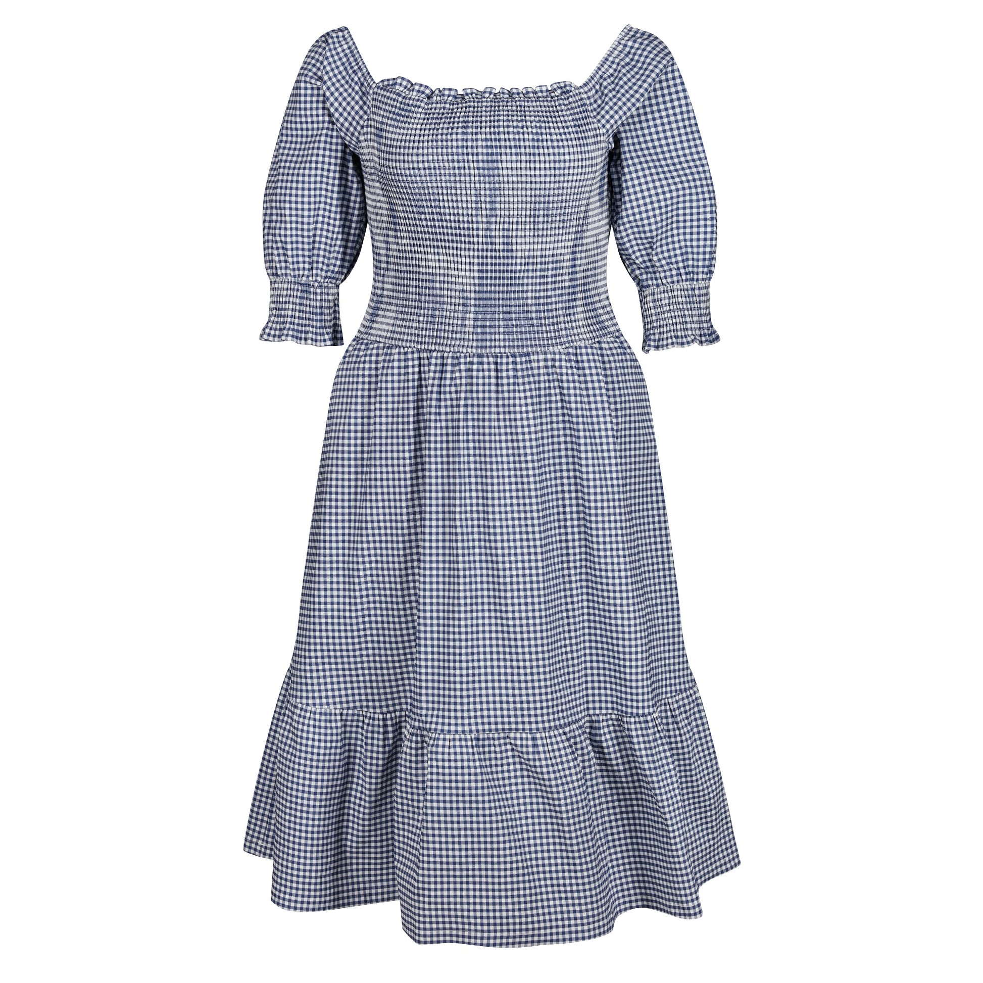 Womens-Plus-Size-Gingham-Midi-Dress-With-Sleeves