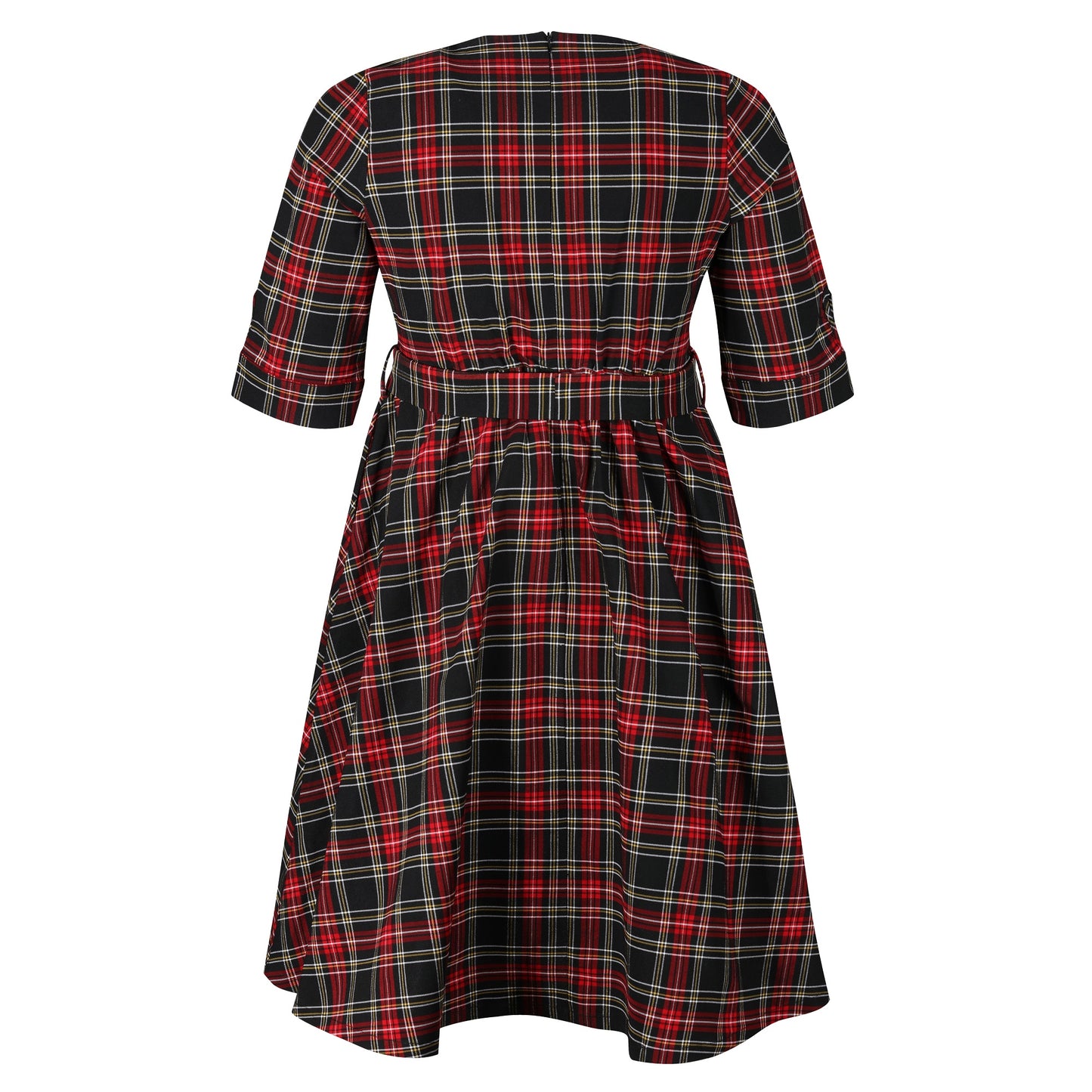 Womens-Plus-Size-Red-Tartan-Retro-Swing-Dress