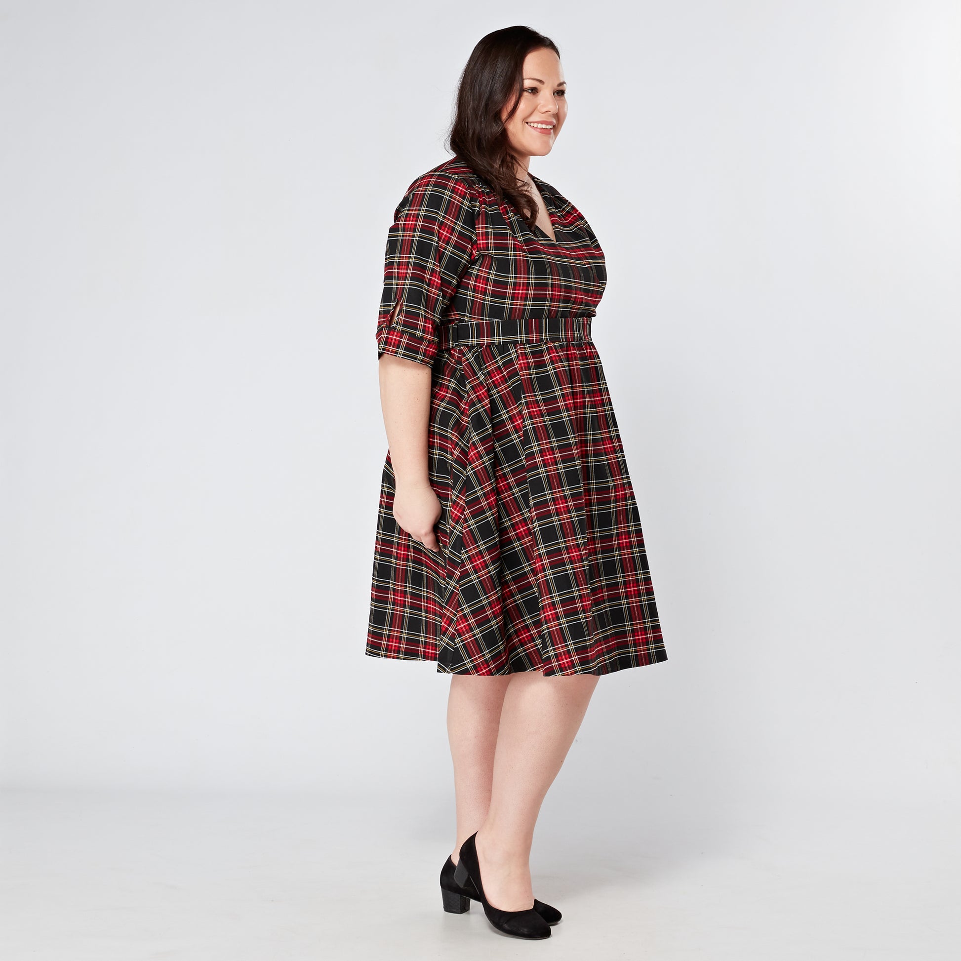 Womens-Plus-Size-Red-Tartan-Retro-Swing-Dress