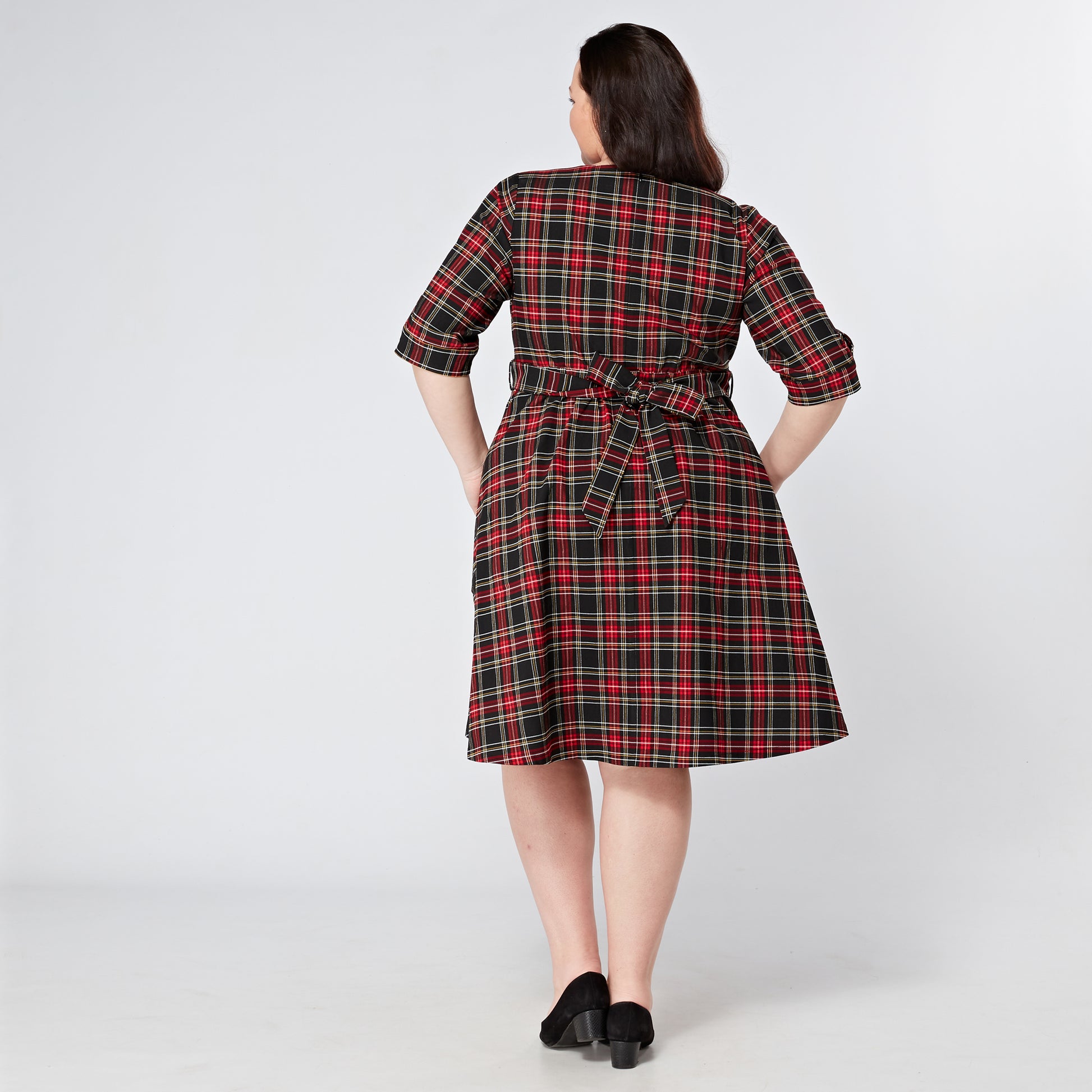 Womens-Plus-Size-Red-Tartan-Retro-Swing-Dress