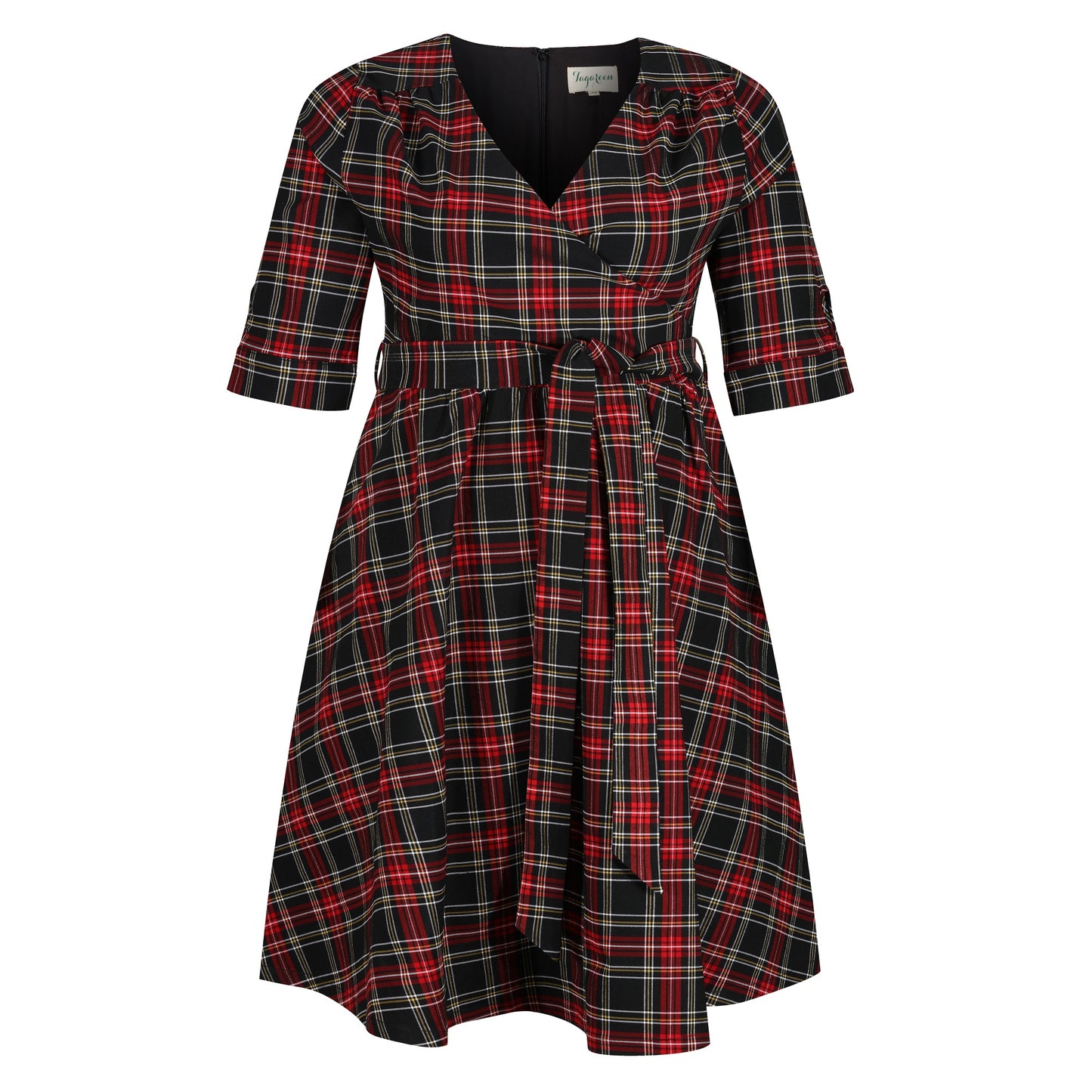 Womens-Plus-Size-Red-Tartan-Retro-Swing-Dress