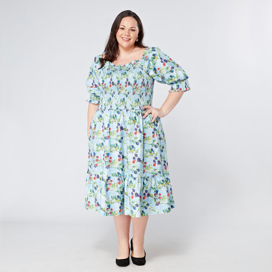 Womens-Plus-Size-Shirred-Cotton-Midi-Dress