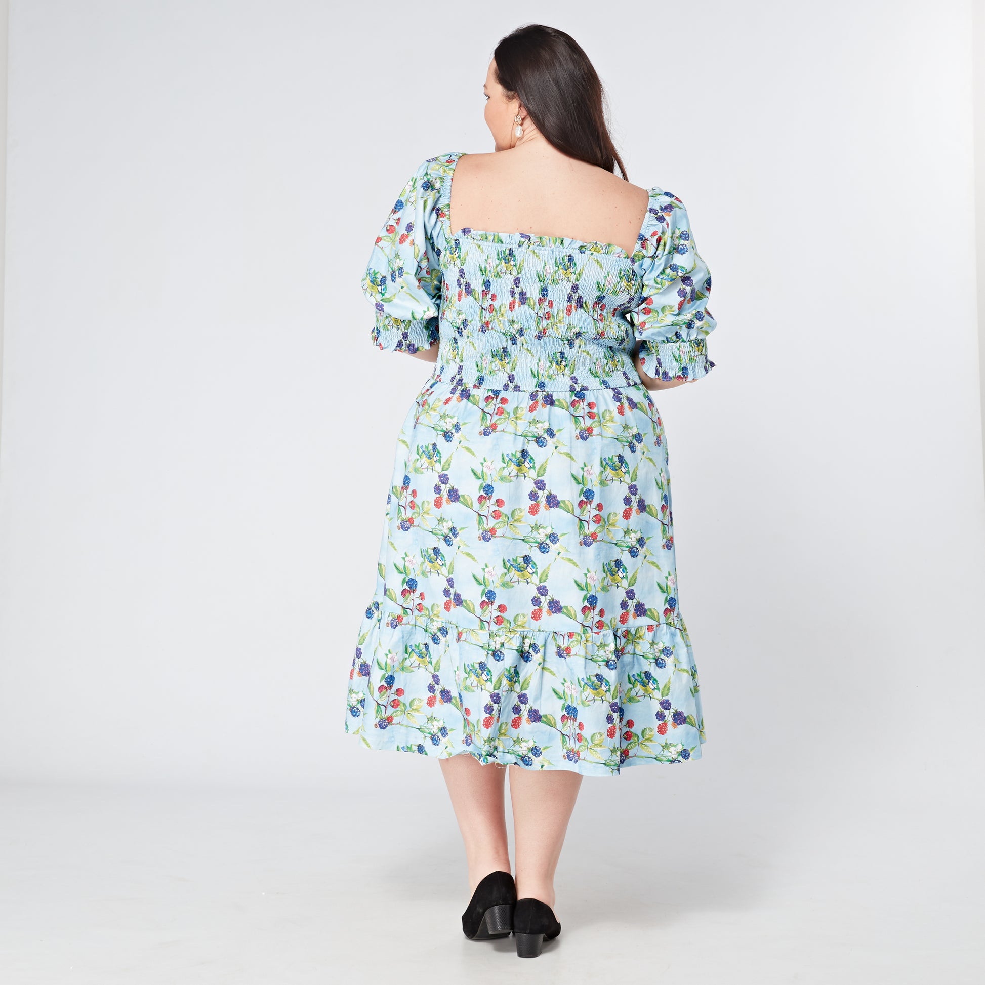 Womens-Plus-Size-Shirred-Cotton-Midi-Dress